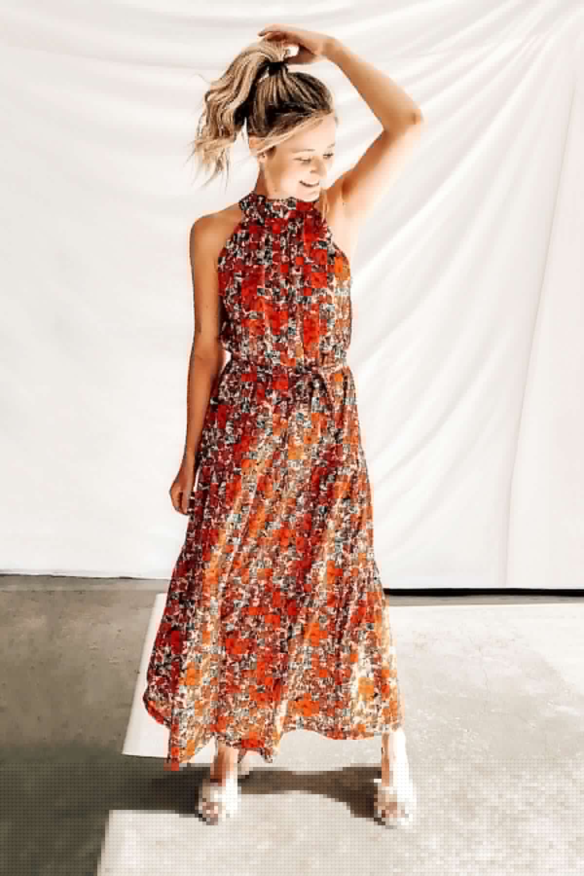 Salty Rose Tiered Ruffle Maxi Dress
